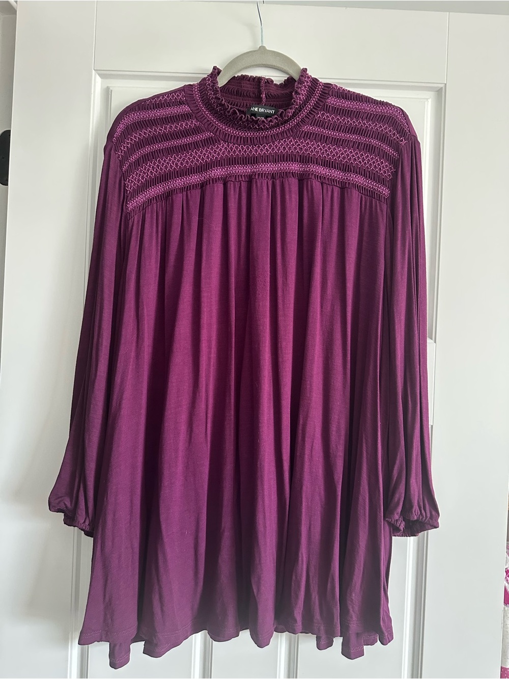 Women’s plus 26W/28W Plum Smocked Yoke 3/4-Sleeve Tunic